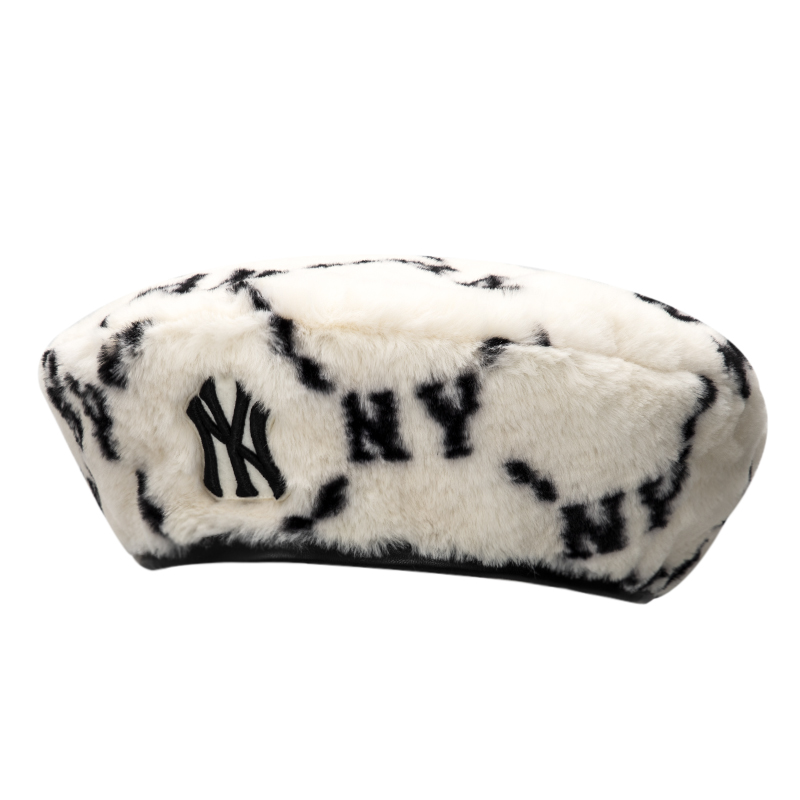 MLB官方 贝雷帽男帽女帽新款复古老花运动帽保暖休闲情侣毛绒帽子