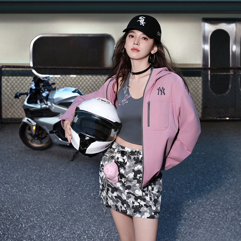 章若楠同款MLB官方连帽外套女装2026新款梭织防风夹克运动服上衣