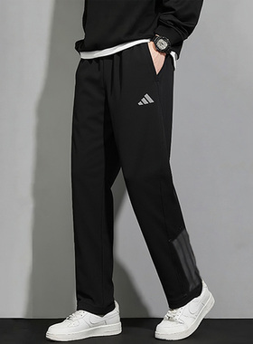 阿迪达斯加绒保暖长裤男裤秋季新款直筒裤运动裤男士休闲裤KA1301