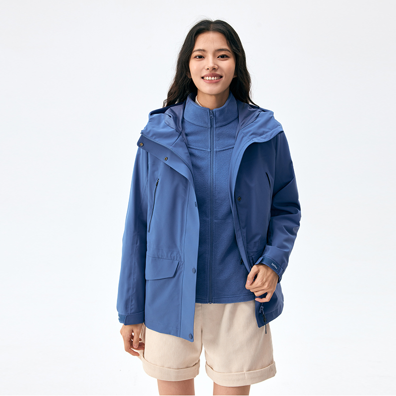 LANBU蓝步冲锋衣女装秋季新款连帽宽松运动服保暖摇粒绒内胆夹克