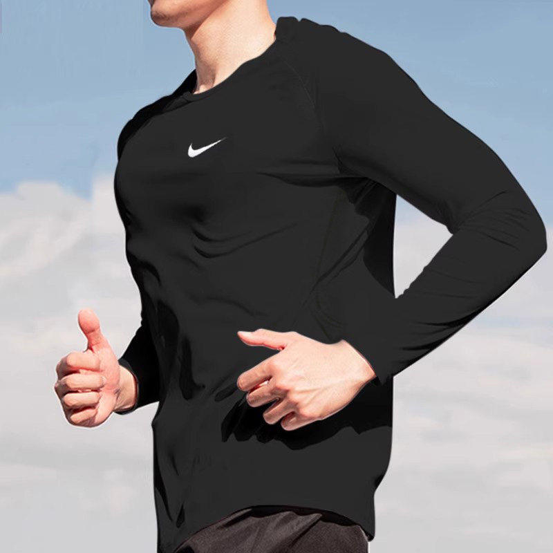 幸运叶子丨NIKE耐克男装长袖T恤Pro训练黑色紧身衣快干衣健身服