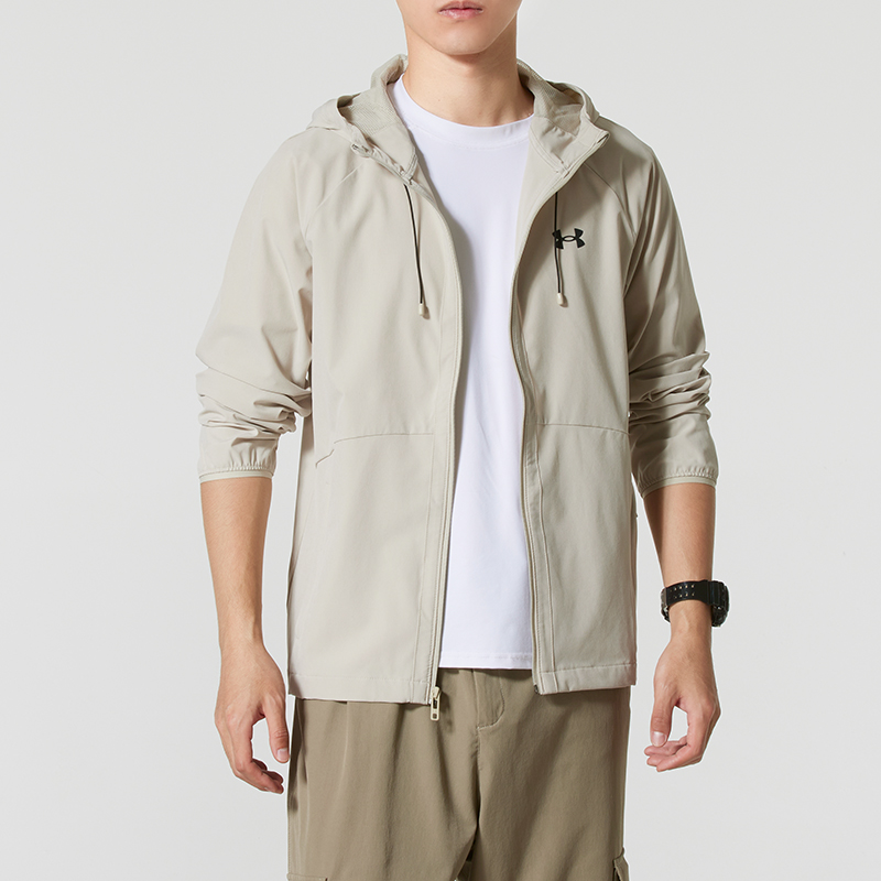 UA安德玛梭织夹克男装秋季新款跑步健身运动服男子训练服连帽外套