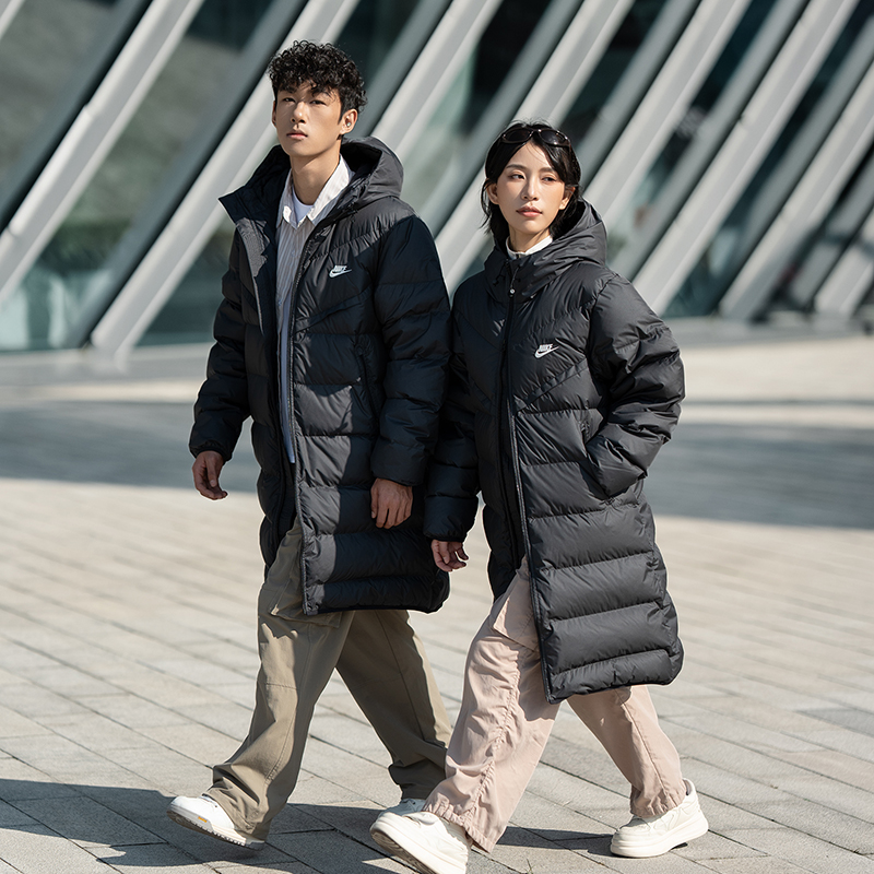 NIKE耐克长款羽绒服男女装冬季新款连帽外套棉羽夹克情侣款运动服