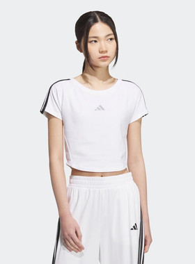 阿迪达斯短款T恤女装2025新款圆领半袖透气短袖上衣运动服KB7752