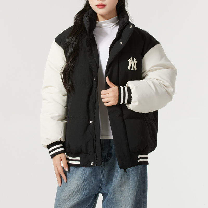 MLB官方 立领羽绒服男装女装冬季新款保暖宽松运动服拼接撞色夹克
