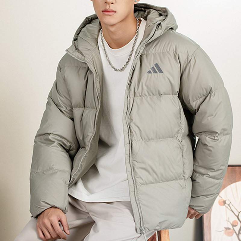 阿迪达斯羽绒夹克男装2025冬季新款连帽运动服休闲保暖外套KC2479