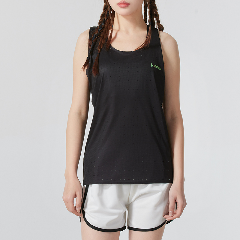 Lanbu蓝步黑色夜跑背心女装夏季新款跑步训练运动服透气无袖T恤衫