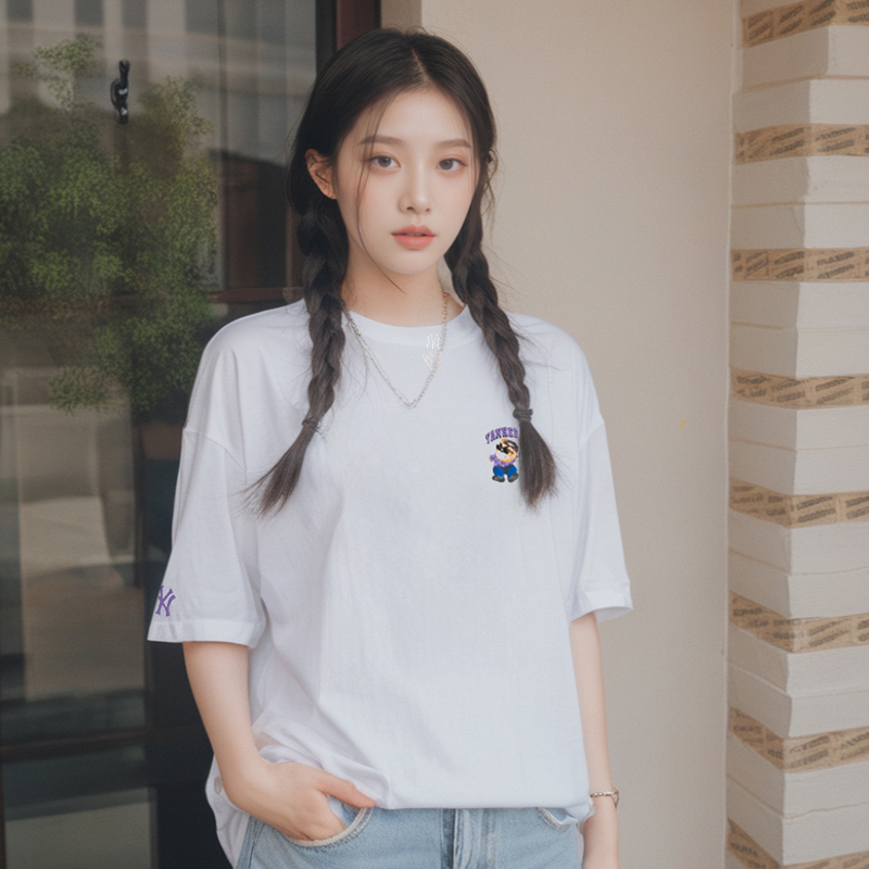 MLB官方 圆领短袖男装女装皱眉熊印花T恤运动服休闲半袖3ATSE0243