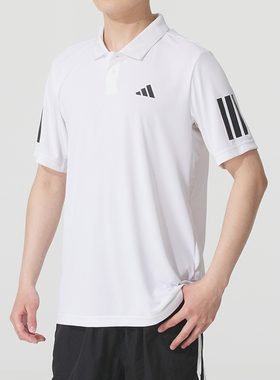 阿迪达斯网球POLO衫男装白色翻领短袖休闲运动服透气T恤衫JE0412
