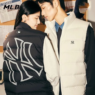 MLB羽绒马甲男女装镂空大logo运动服2024春季新款保暖棉服背心潮