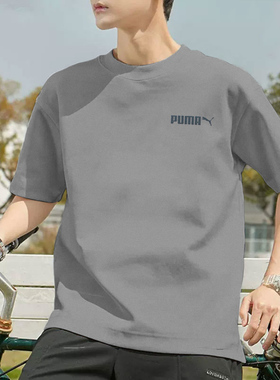 PUMA彪马灰色短袖男装2025夏季男士纯棉透气体恤运动服t恤691340