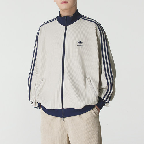 阿迪达斯三叶草华夫格外套男女装秋季新款针织夹克宽松卫衣KC2618