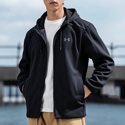 UA安德玛加绒外套男士2025秋季新款休闲夹克针织连帽运动服上衣