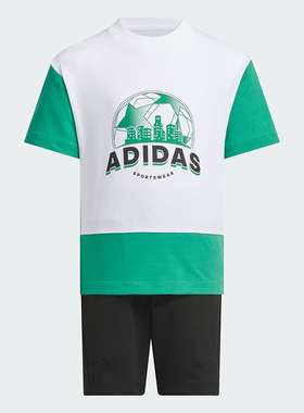 阿迪达斯官方运动套装儿童童短袖短裤两件套休闲跑步运动服JL7564