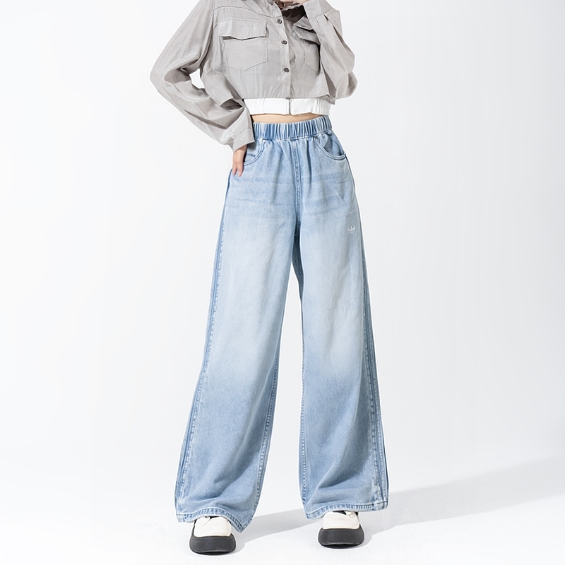 阿迪达斯三叶草牛仔裤女裤25冬季新款休闲长裤阔腿裤弯刀裤KC5837