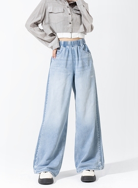 阿迪达斯三叶草牛仔裤女裤25冬季新款休闲长裤阔腿裤弯刀裤KC5837