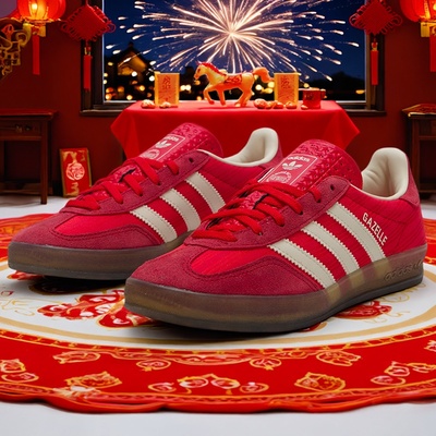 阿迪达斯三叶草男鞋女鞋新年款红色德训鞋本命年运动鞋低帮休闲鞋