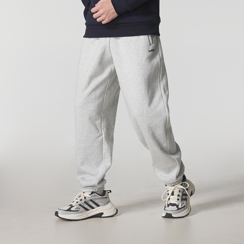 阿迪达斯加绒针织长裤男秋季新款保暖运动裤休闲宽松束脚裤JX9404