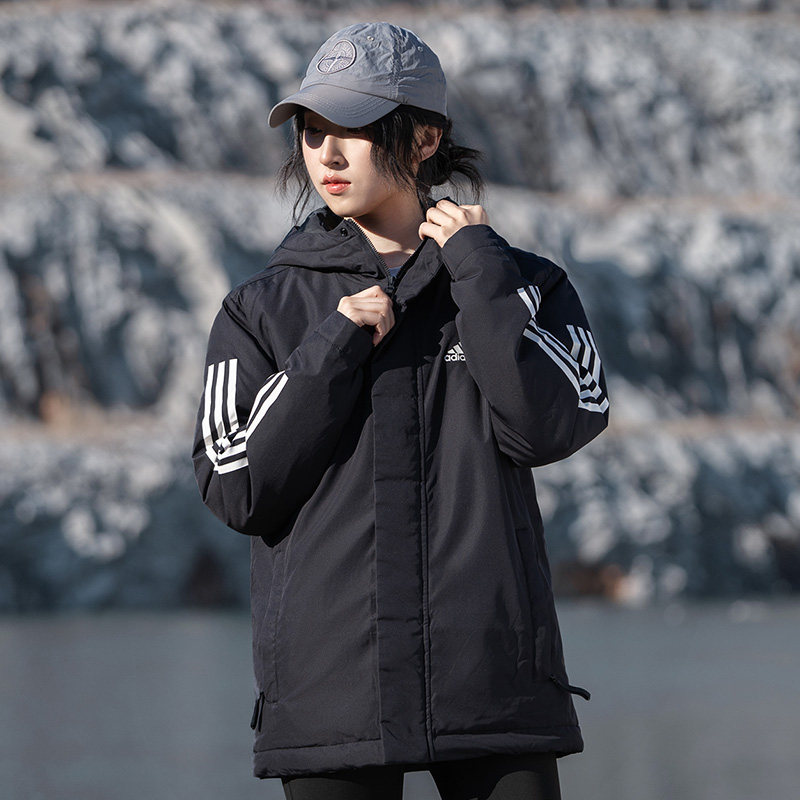 阿迪达斯棉服女士2025冬季新款运动棉衣加厚保暖外套连帽女装男装