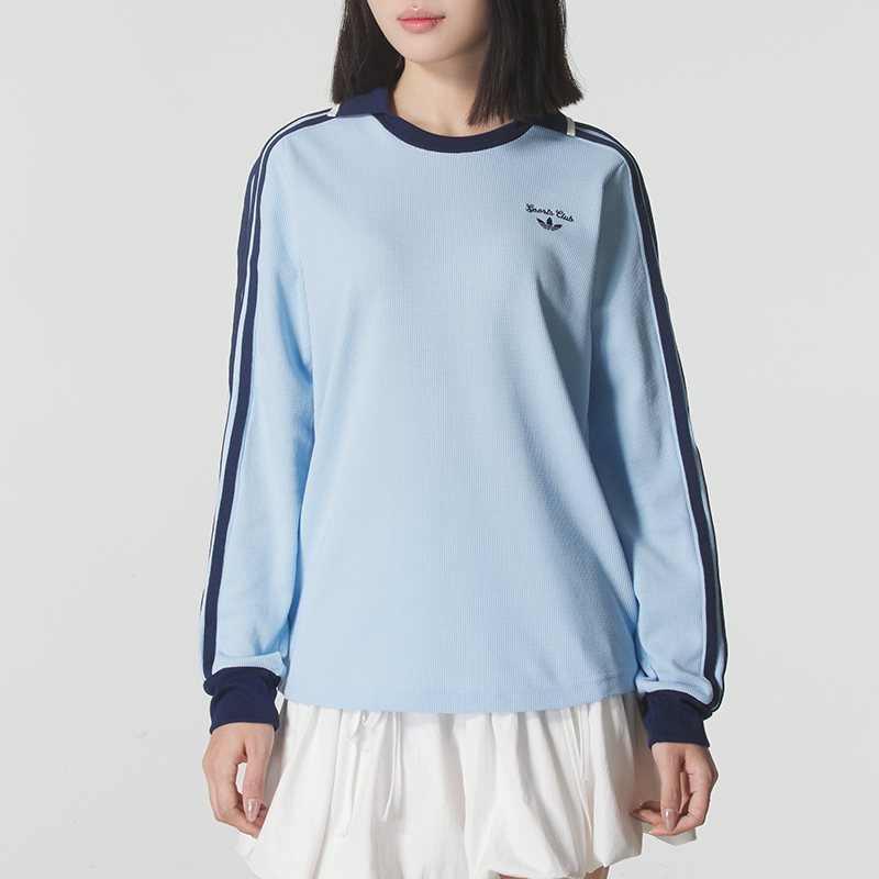 阿迪达斯三叶草长袖T恤女装2025冬季新款休闲打底衫套头衫运动服