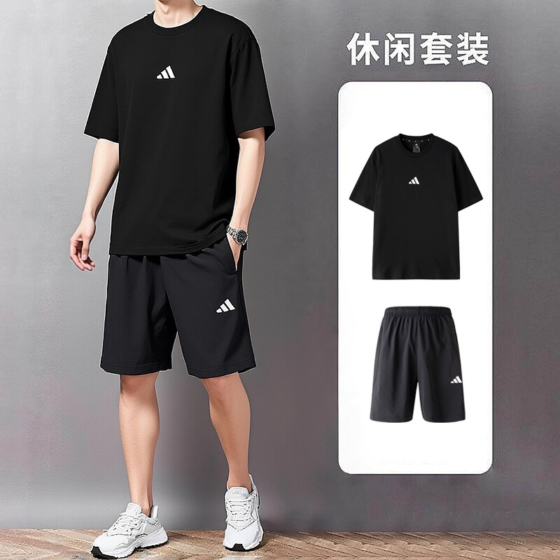 阿迪达斯官方运动套装2026新款短袖T恤男士短裤时尚训练两件套