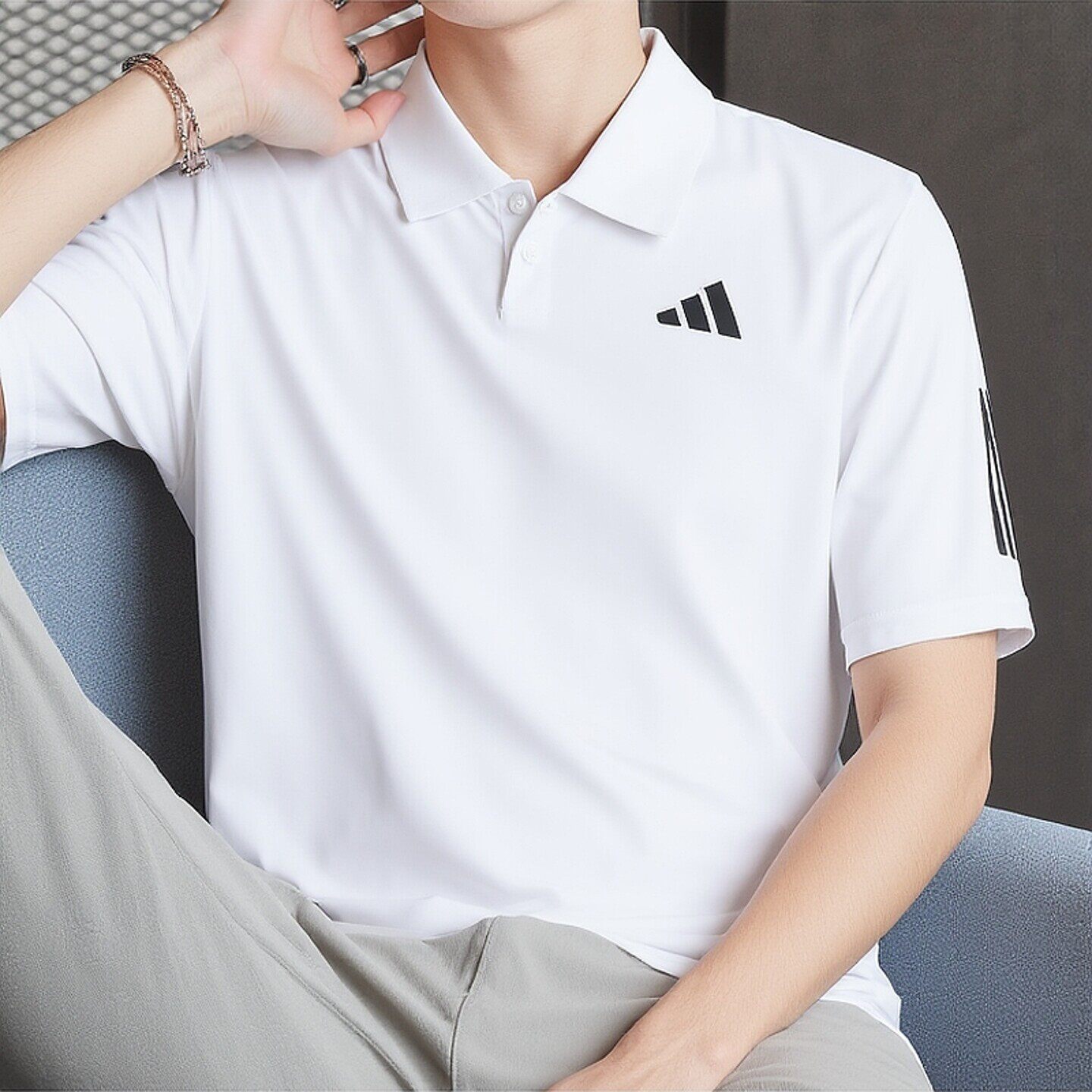阿迪达斯白色商务POLO衫男装夏季快干透气运动休闲短袖T恤IS2