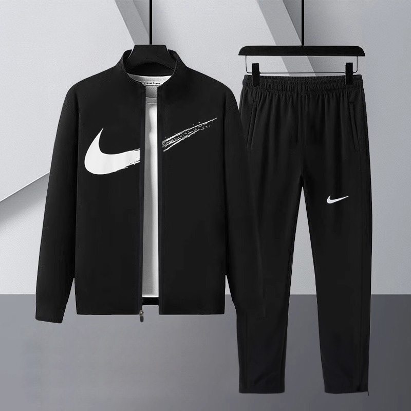 Nike耐克运动套装男装夏季速干立领外套宽松长裤两件套梭织束脚裤