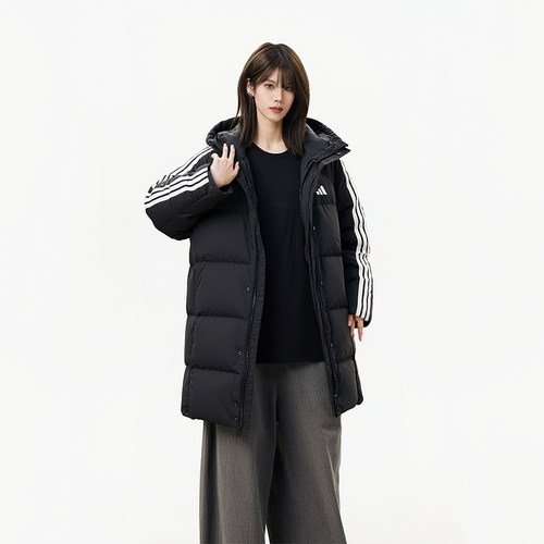 幸运叶子丨adidas阿迪达斯女中长款连帽保暖外套运动羽绒服KC2486