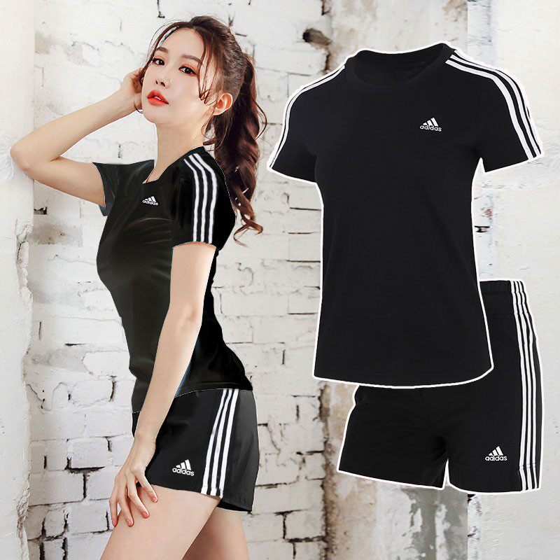 阿迪达斯短袖女装2026夏新款跑步训练服休闲T恤潮流短裤运动套装