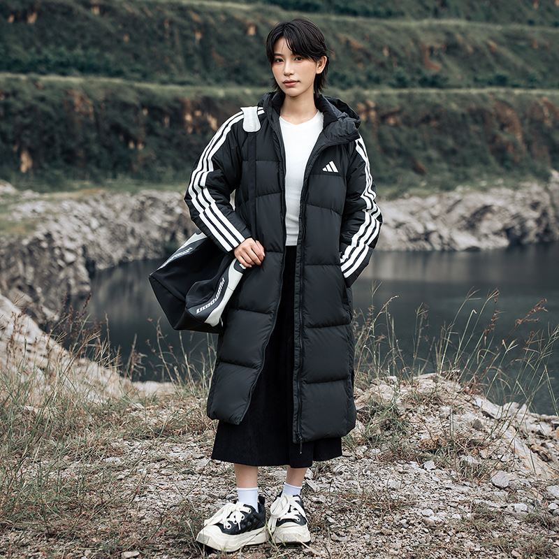 阿迪达斯羽绒服男官方正品25冬新款连帽情侣运动长款保暖羽绒棉袄