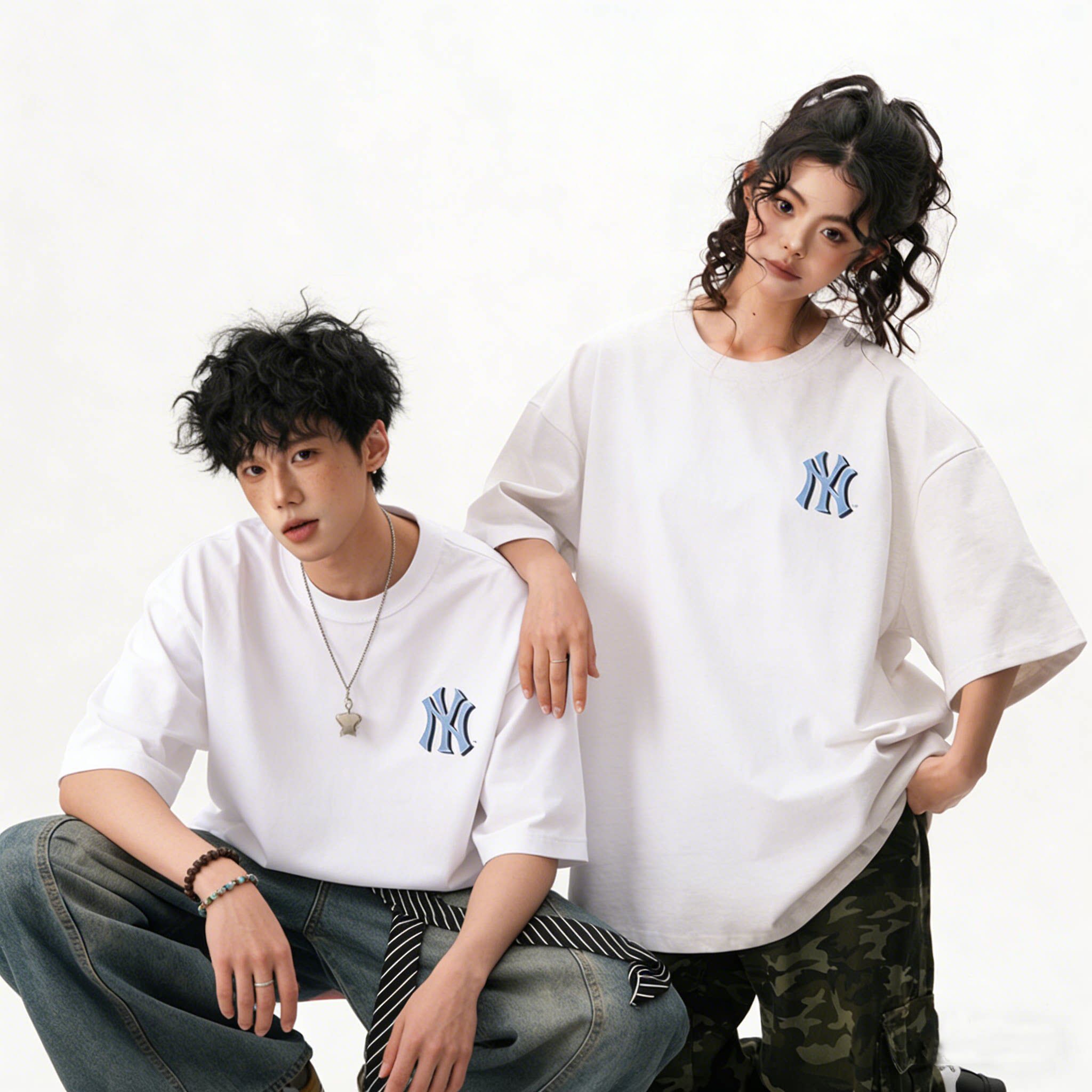 MLB官方 休闲T恤男装女装宽松透气运动服时尚复古短袖老花半袖潮