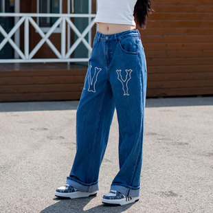 复古休闲长裤 2025新款 运动宽松舒适牛仔裤 时尚 MLB官方 长裤 女裤