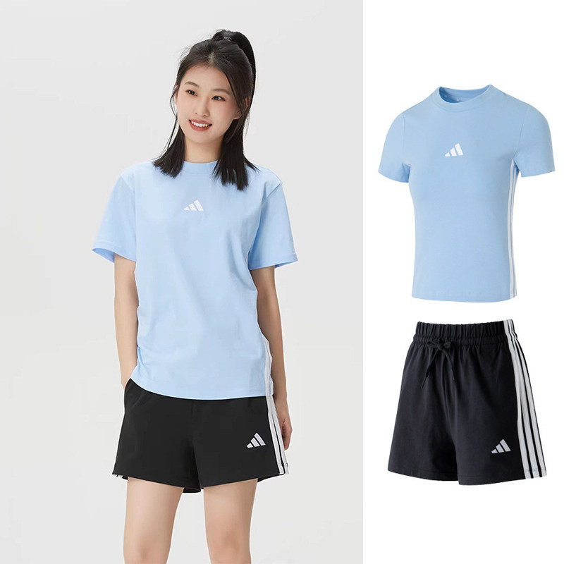 阿迪达斯运动套装女装2026新款运动服短袖T恤短裤休闲跑步两件套