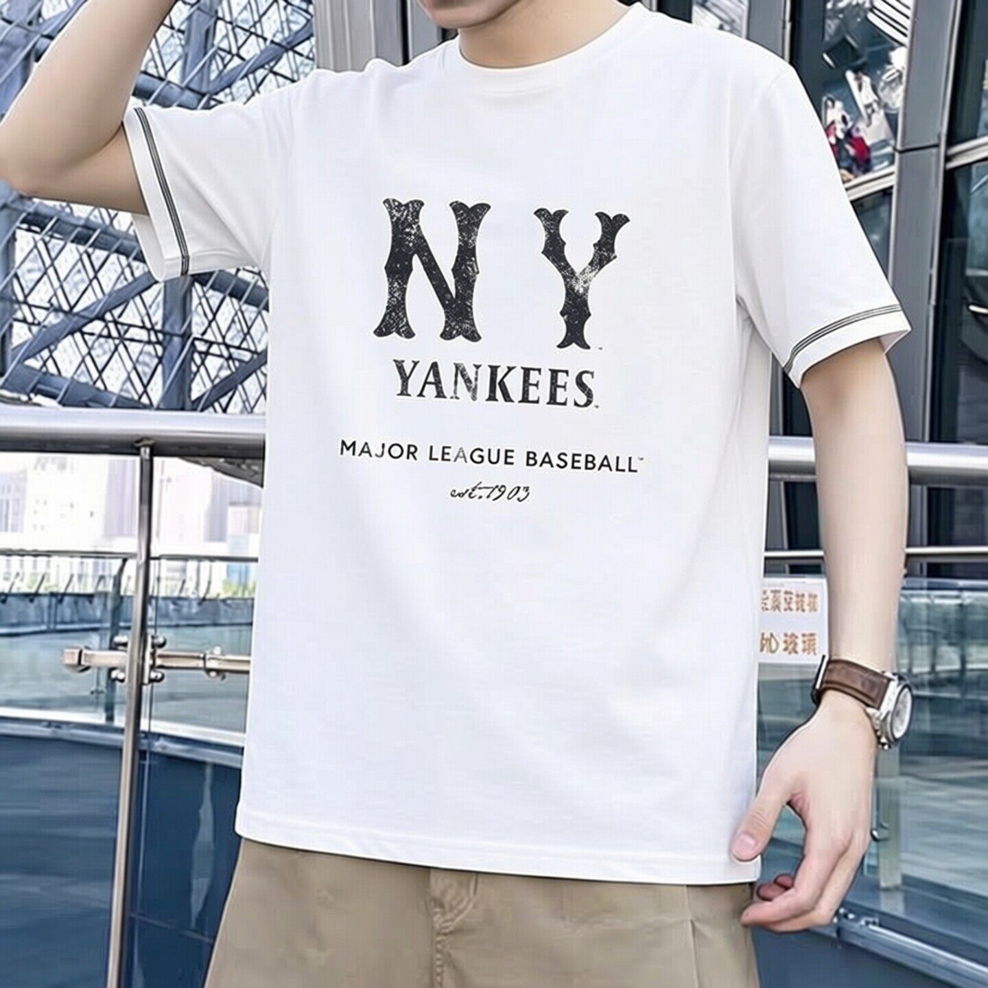 MLB正品短袖男女同款2026春夏透气半袖宽松运动服休闲上衣圆领