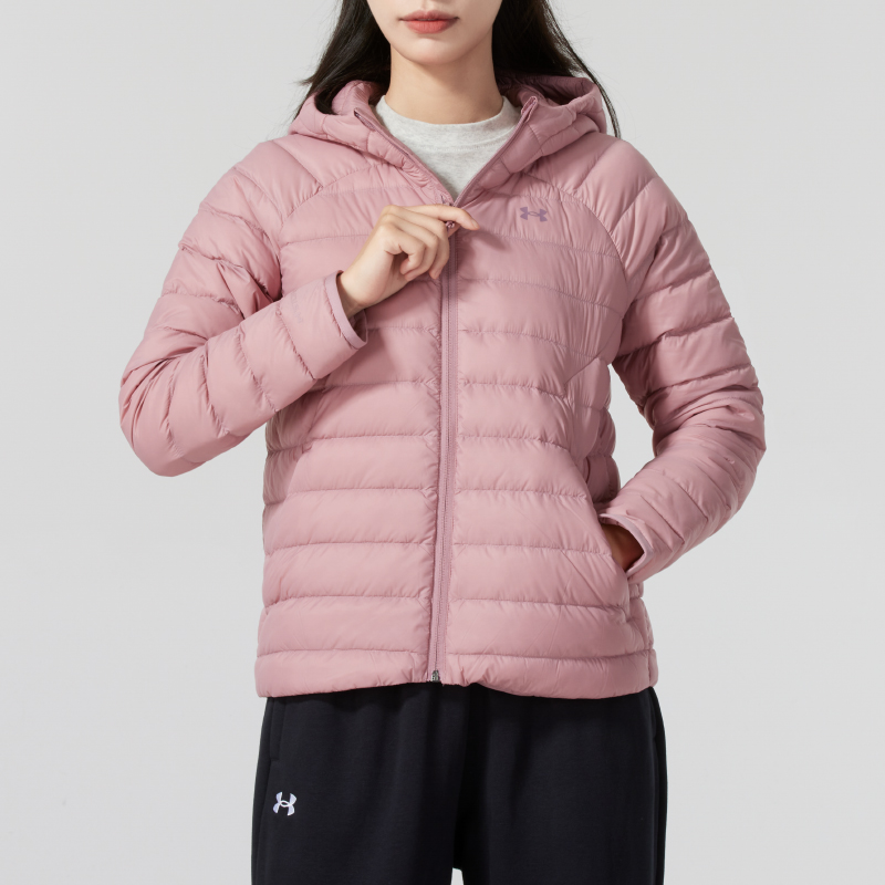 UA安德玛宽松连帽羽绒服女秋冬新款休闲运动服轻薄款羽绒外套夹克