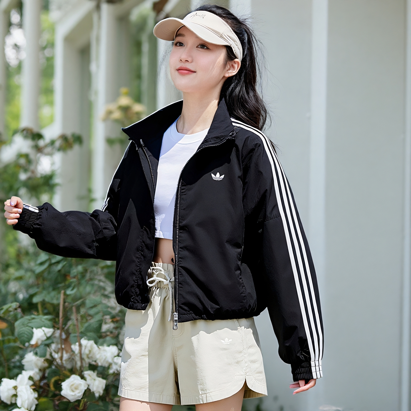 阿迪达斯三叶草防风衣女装2025新款连帽休闲外套跑步夹克运动上衣
