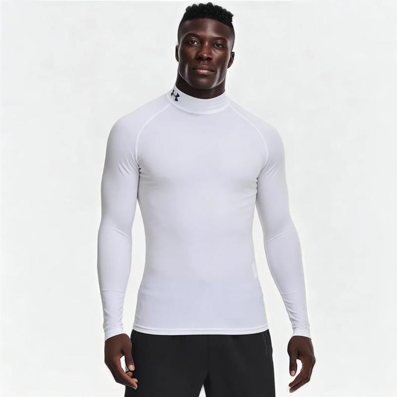 UA安德玛男装运动服紧身长袖T恤健身跑步训练半高领白色休闲上衣