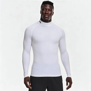 UA安德玛男装运动服紧身长袖T恤健身跑步训练半高领白色休闲上衣