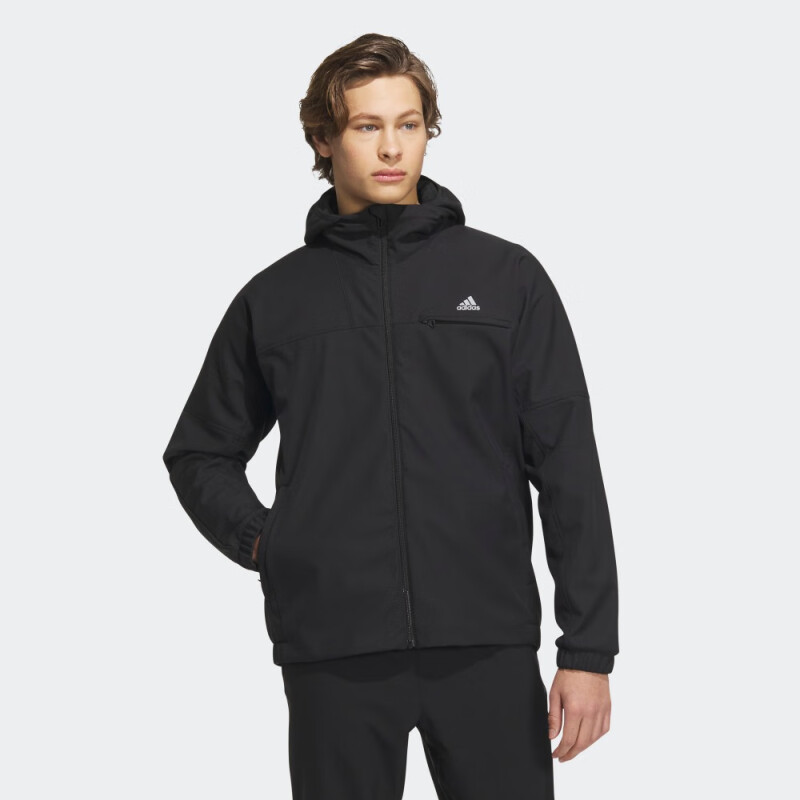 阿迪达斯连帽外套男2025秋季新款加绒运动服梭织防风衣夹克IK7347