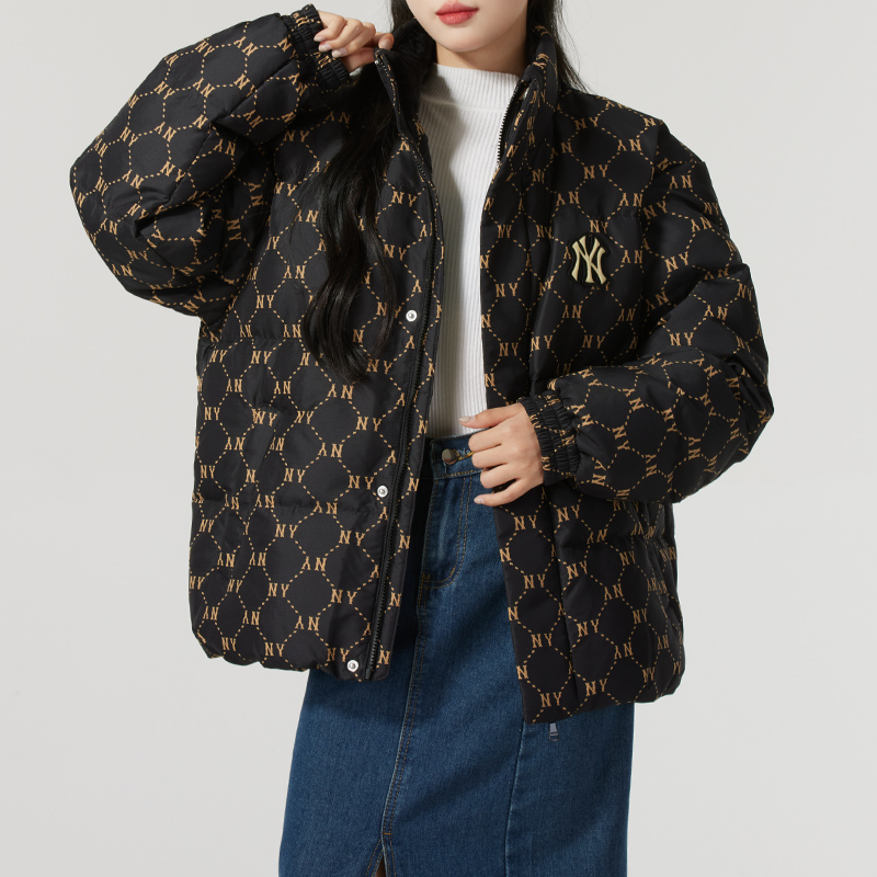 MLB官方 复古老花羽绒服外套男装女装冬季新款情侣立领夹克运动服