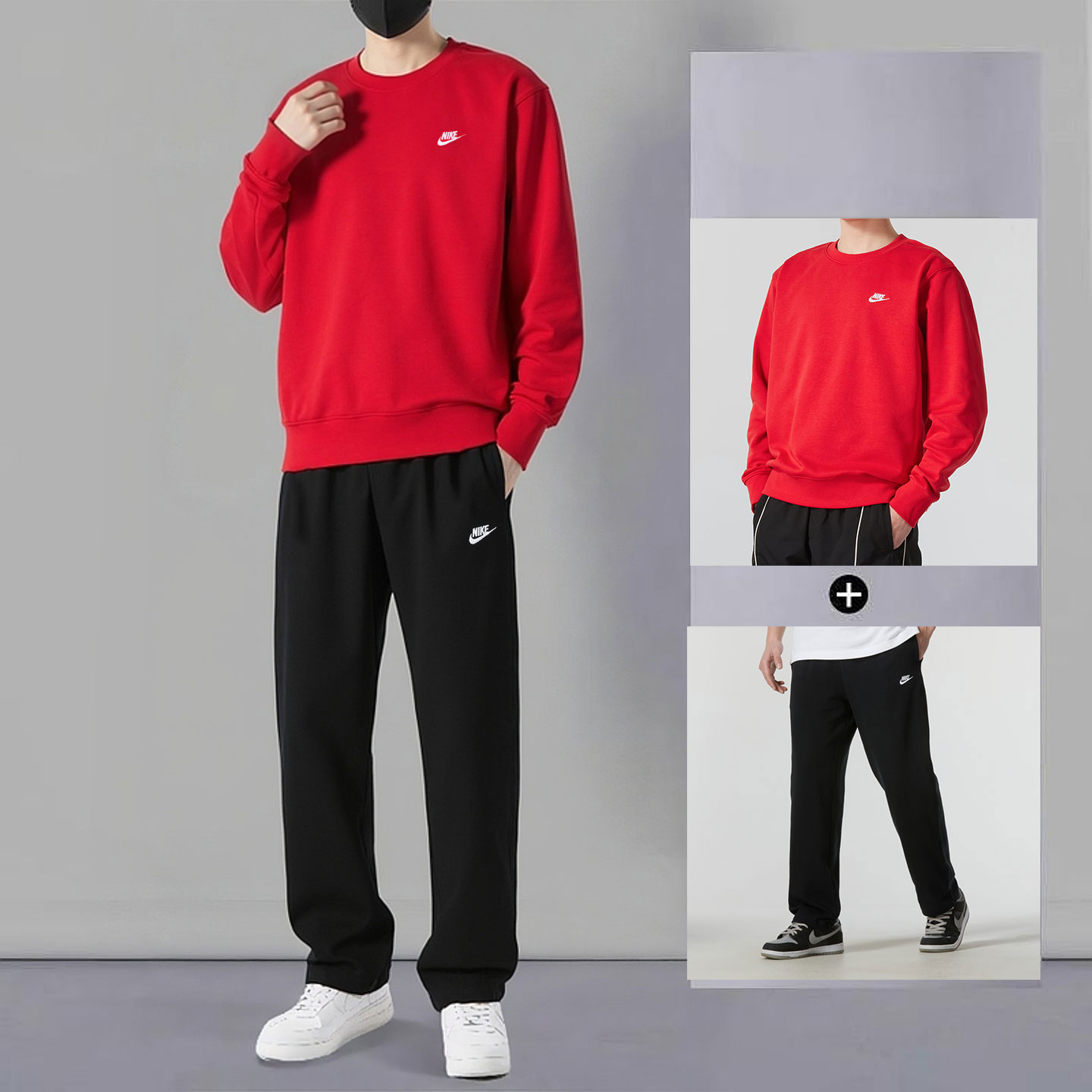NIKE耐克运动套装男装男士休闲卫衣卫裤长袖套头衫直筒裤子两件套