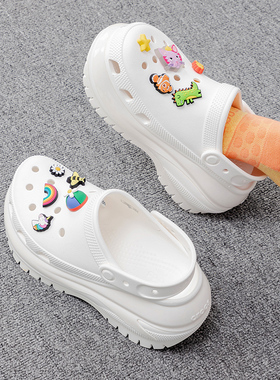 Crocs卡骆驰经典光轮洞洞鞋厚底沙滩鞋女鞋轻便白色时尚户外凉鞋