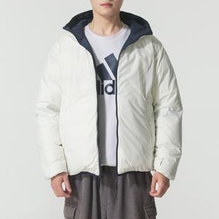 阿迪达斯双面穿羽绒服男装2025新款连帽运动服保暖外套夹克KC2491
