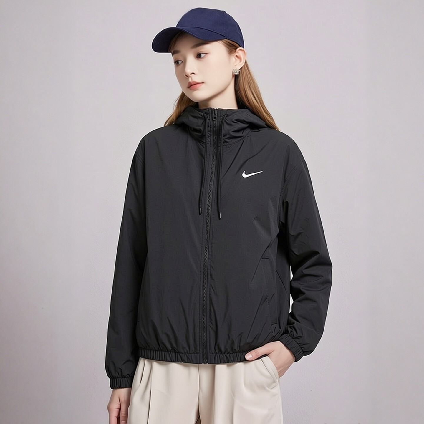 耐克NIKE外套女装2026新款秋季运动服梭织黑色休闲上衣连帽夹克女图片
