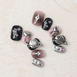 Piggy【粉墨星球】手工穿戴甲甜酷辣妹风黑粉日常显白短甲