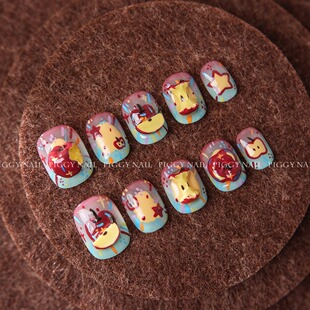 【苹果乐园】纯手工穿戴甲手绘苹果可爱立体捏捏美甲