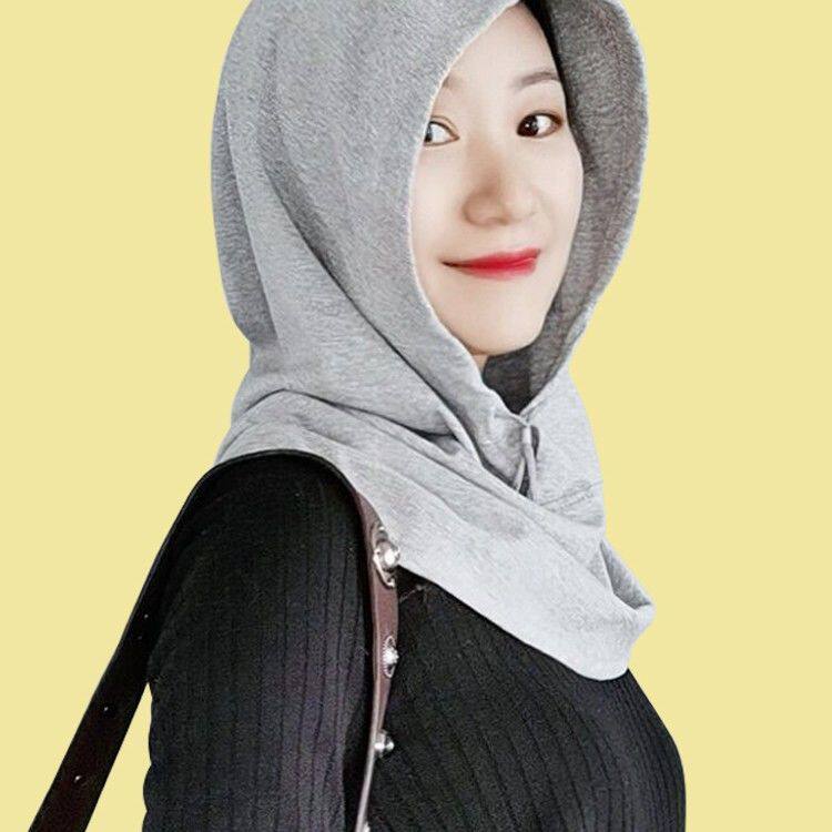 假领子女百搭护颈帽套头围脖连帽卫衣帽颈椎保暖脖套防晒防风遮阳
