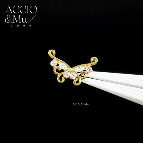 ACCIO&Mu医用钛合金富贵蝴蝶锆石耳骨钉16g夸张设计flat穿刺饰品