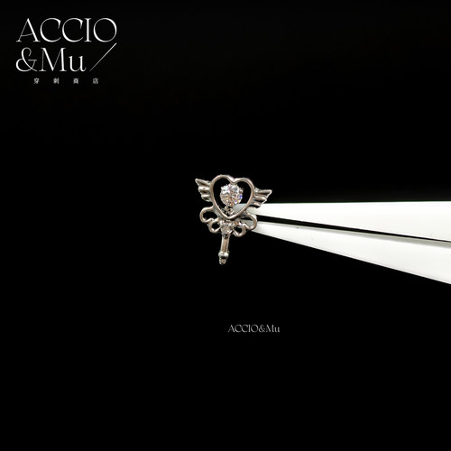 ACCIO&Mu钛合金爱心锆石少女魔法棒耳钉耳骨钉16g养洞不过敏饰品