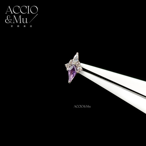 ACCIO&Mu棱形锆石神秘紫色钛合金耳钉小众设计耳骨钉穿刺饰品16g